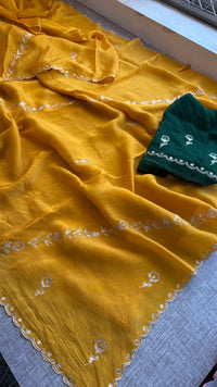 Soft Crepe Silk Saree with Zarkan & Kasab Embellishment