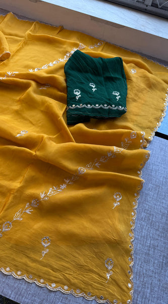 Soft Crepe Silk Saree with Zarkan & Kasab Embellishment