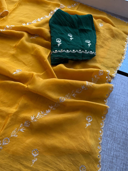 Soft Crepe Silk Saree with Zarkan & Kasab Embellishment
