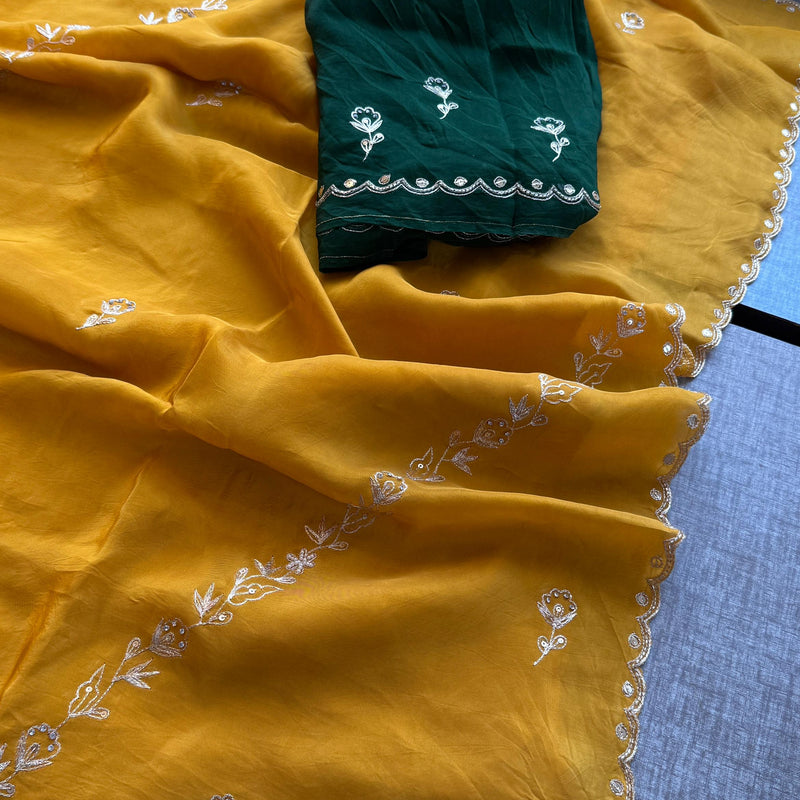 Soft Crepe Silk Saree with Zarkan & Kasab Embellishment