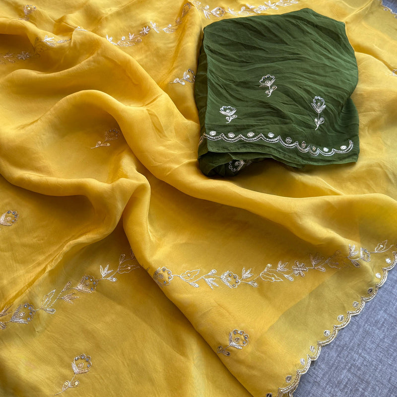 Soft Crepe Silk Saree with Zarkan & Kasab Embellishment