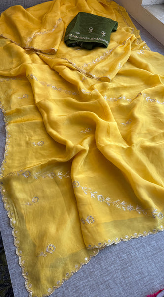 Soft Crepe Silk Saree with Zarkan & Kasab Embellishment