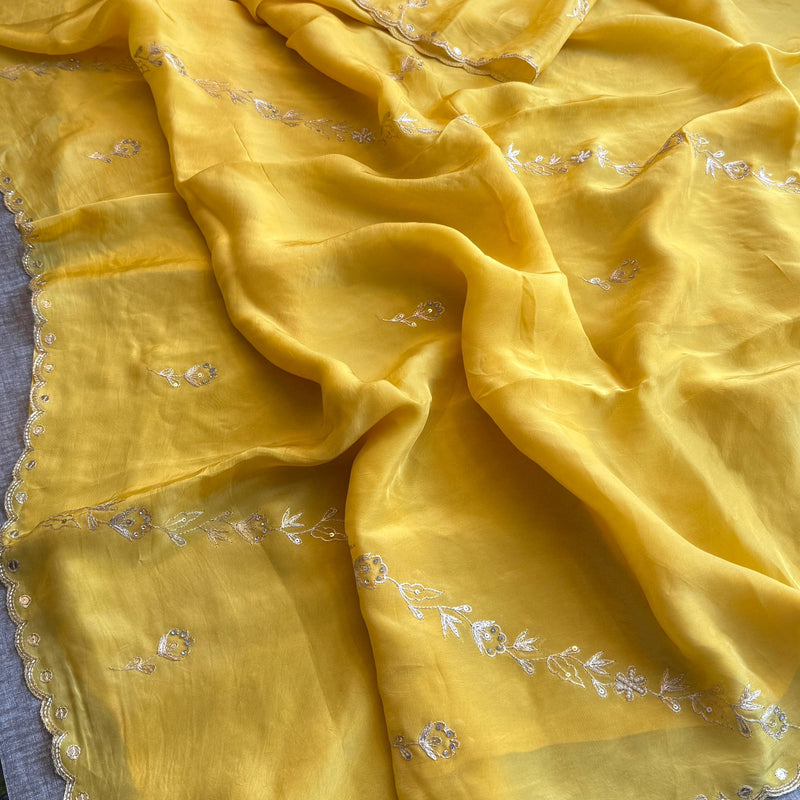 Soft Crepe Silk Saree with Zarkan & Kasab Embellishment