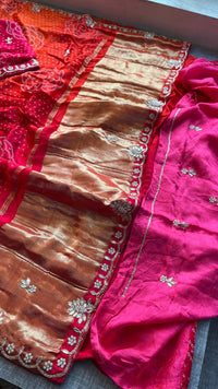 Gajji Bandhani Silk Banarasi Saree with Pearl & Gotapatti