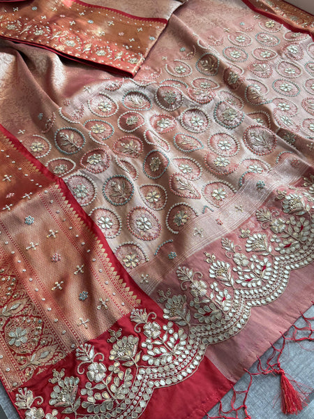 Kanjivaram Meena Banarasi Silk Saree with Zardozi & Pearl