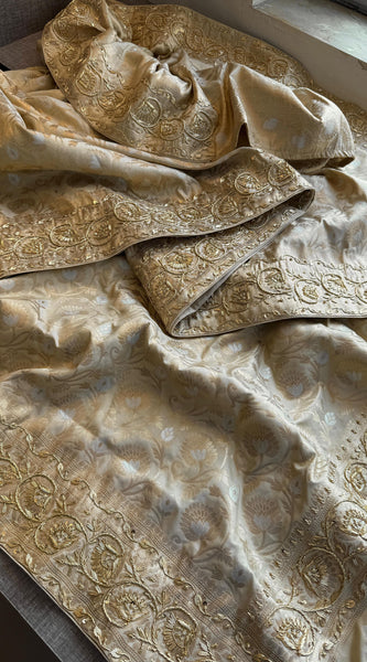 Munga Banarasi Silk Saree with Zardozi, Pearl & Sequins
