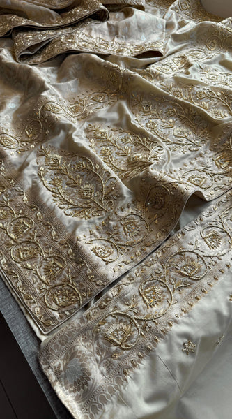 Munga Banarasi Silk Saree with Zardozi, Pearl & Sequins