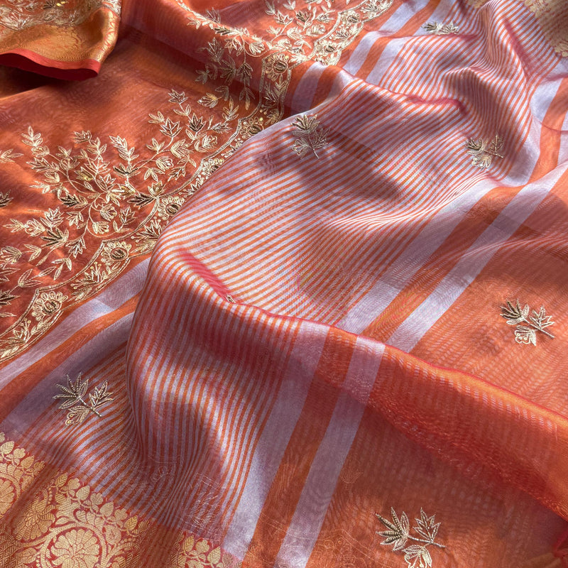 Tissue Handloom Banarasi Silk Saree with Kasab & Kutdana Work