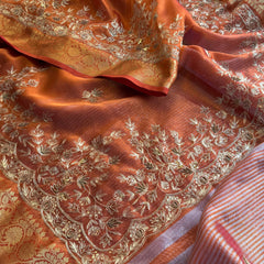 Tissue Handloom Banarasi Silk Saree with Kasab & Kutdana Work