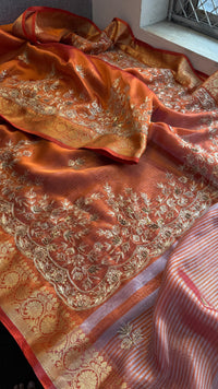 Tissue Handloom Banarasi Silk Saree with Kasab & Kutdana Work