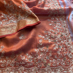 Tissue Handloom Banarasi Silk Saree with Kasab & Kutdana Work