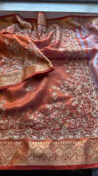 Tissue Handloom Banarasi Silk Saree with Kasab & Kutdana Work