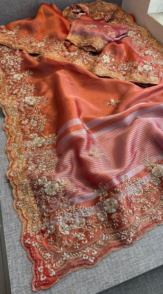 Tissue Handloom Banarasi Saree with Zardozi & Zarkan Accents