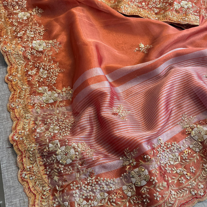 Tissue Handloom Banarasi Saree with Zardozi & Zarkan Accents