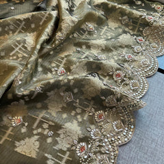 Soft Tissue Banarasi Silk Saree with Pearl & Gotapatti Embroidery