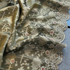 Soft Tissue Banarasi Silk Saree with Pearl & Gotapatti Embroidery