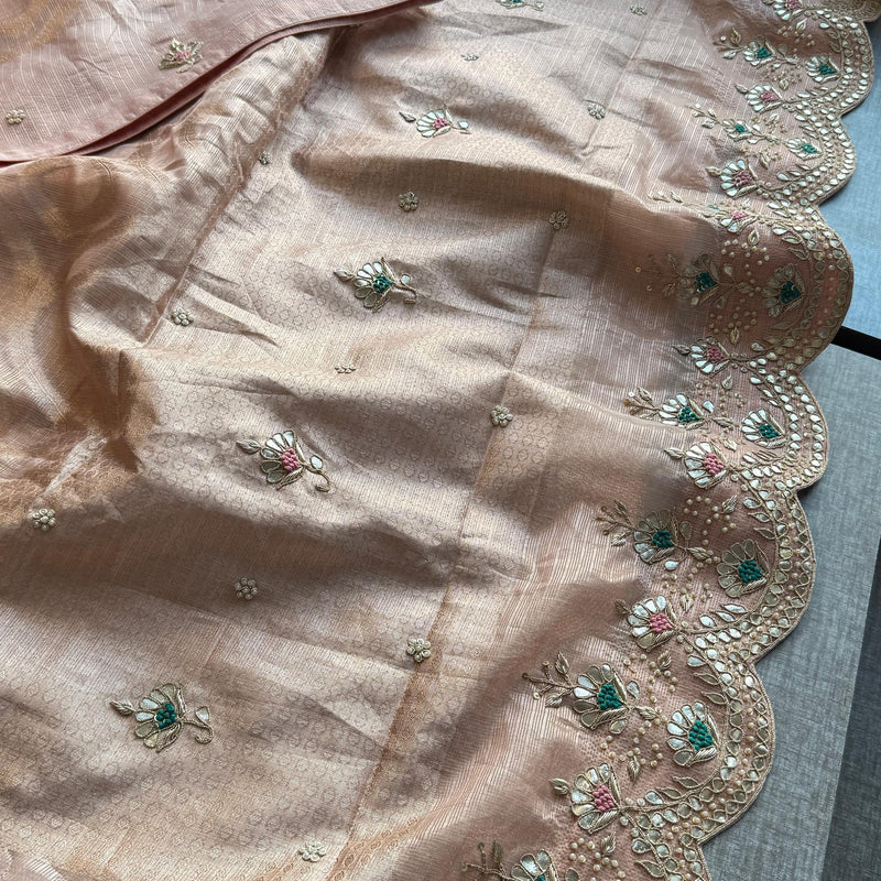 Soft Tissue Banarasi Silk Saree with Pearl & Gotapatti Embroidery
