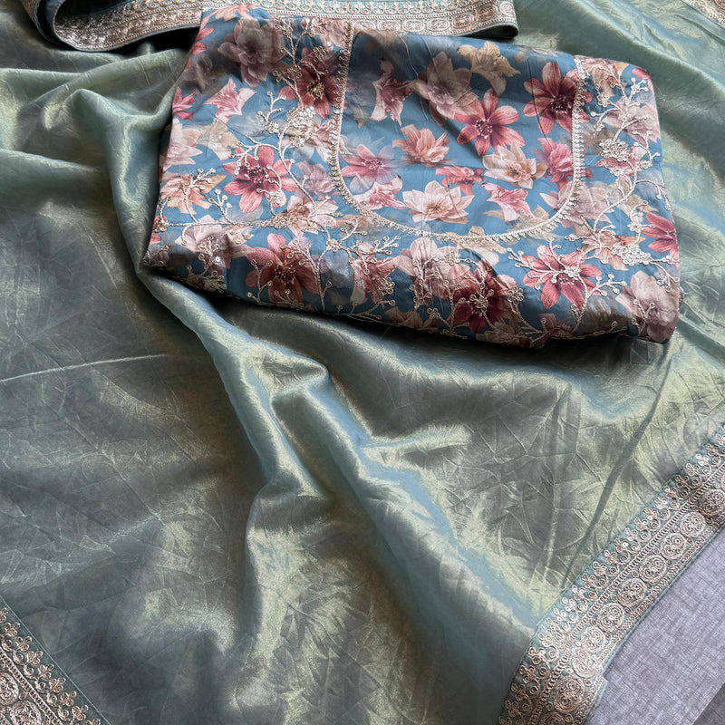 Cosmo Tissue Silk Saree with Zari & Sequins Border Detailing