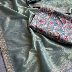 Cosmo Tissue Silk Saree with Zari & Sequins Border Detailing