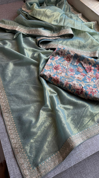 Cosmo Tissue Silk Saree with Zari & Sequins Border Detailing