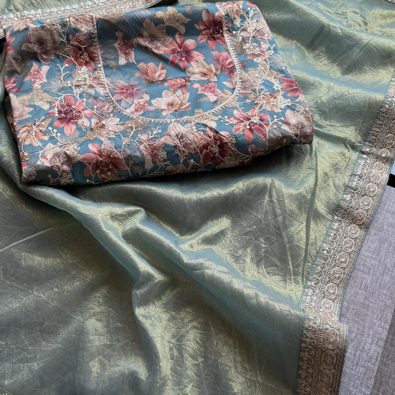 Cosmo Tissue Silk Saree with Zari & Sequins Border Detailing