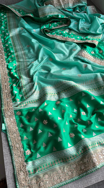 Munga Patola Silk Saree with Gotapatti & Pearl Embroidery