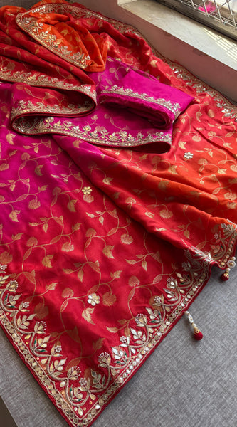 Munga Banarasi Silk Saree with Pearl, Gotapatti & Kutdana