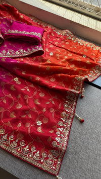 Munga Banarasi Silk Saree with Pearl, Gotapatti & Kutdana