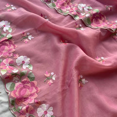 Soft Linen Saree with Multicolor Embroidered Highlights