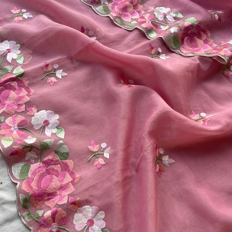 Soft Linen Saree with Multicolor Embroidered Highlights