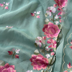 Soft Linen Saree with Multicolor Embroidered Highlights