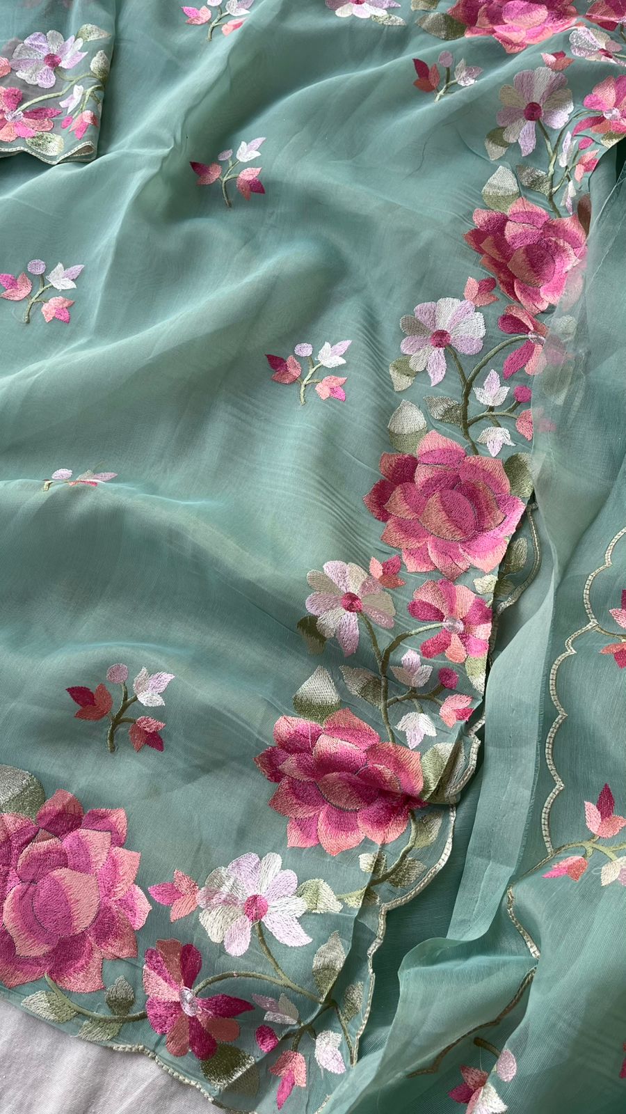 Soft Linen Saree with Multicolor Embroidered Highlights