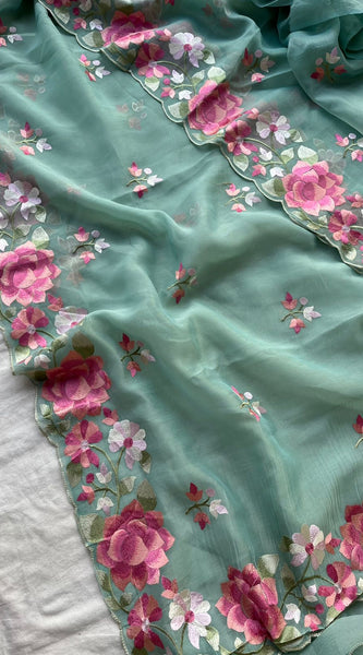Soft Linen Saree with Multicolor Embroidered Highlights
