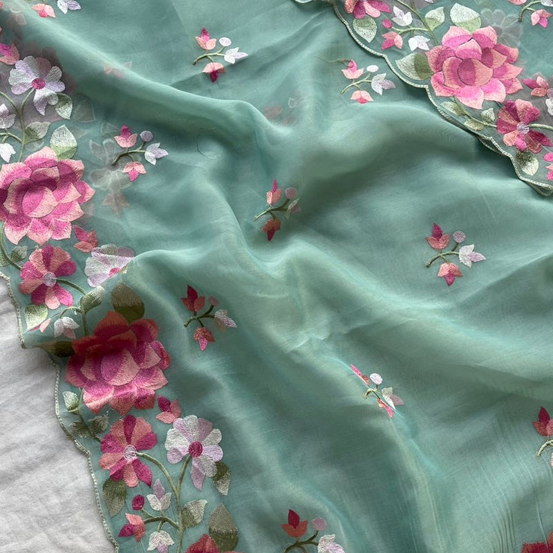 Soft Linen Saree with Multicolor Embroidered Highlights