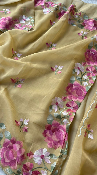 Soft Linen Saree with Multicolor Embroidered Highlights