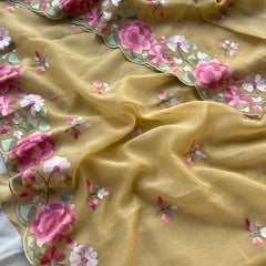 Soft Linen Saree with Multicolor Embroidered Highlights