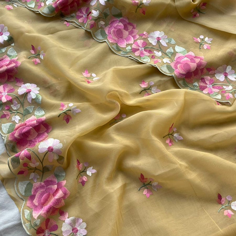 Soft Linen Saree with Multicolor Embroidered Highlights