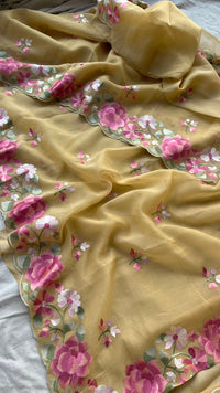 Soft Linen Saree with Multicolor Embroidered Highlights