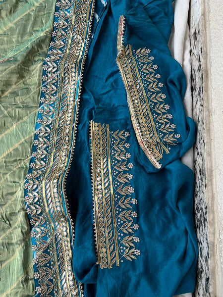 Gajji Silk Leheriya Saree with Gotta Patti & Zardozi Work