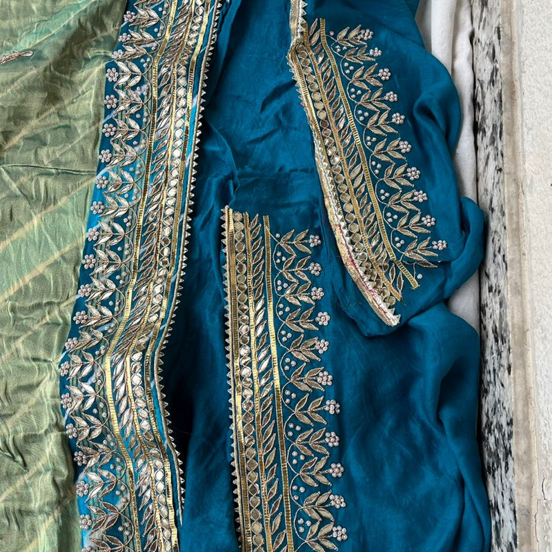 Gajji Silk Leheriya Saree with Gotta Patti & Zardozi Work