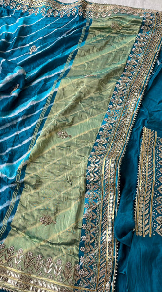 Gajji Silk Leheriya Saree with Gotta Patti & Zardozi Work