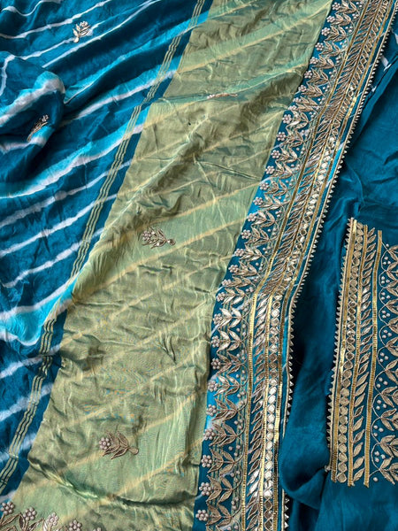 Gajji Silk Leheriya Saree with Gotta Patti & Zardozi Work