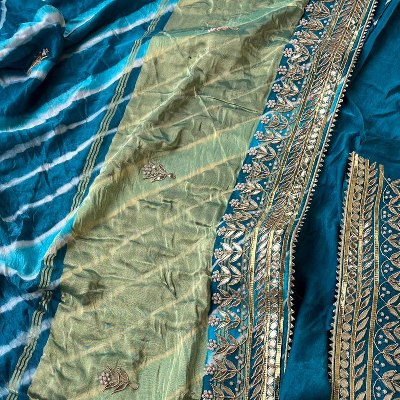Gajji Silk Leheriya Saree with Gotta Patti & Zardozi Work