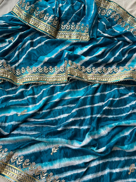 Gajji Silk Leheriya Saree with Gotta Patti & Zardozi Work