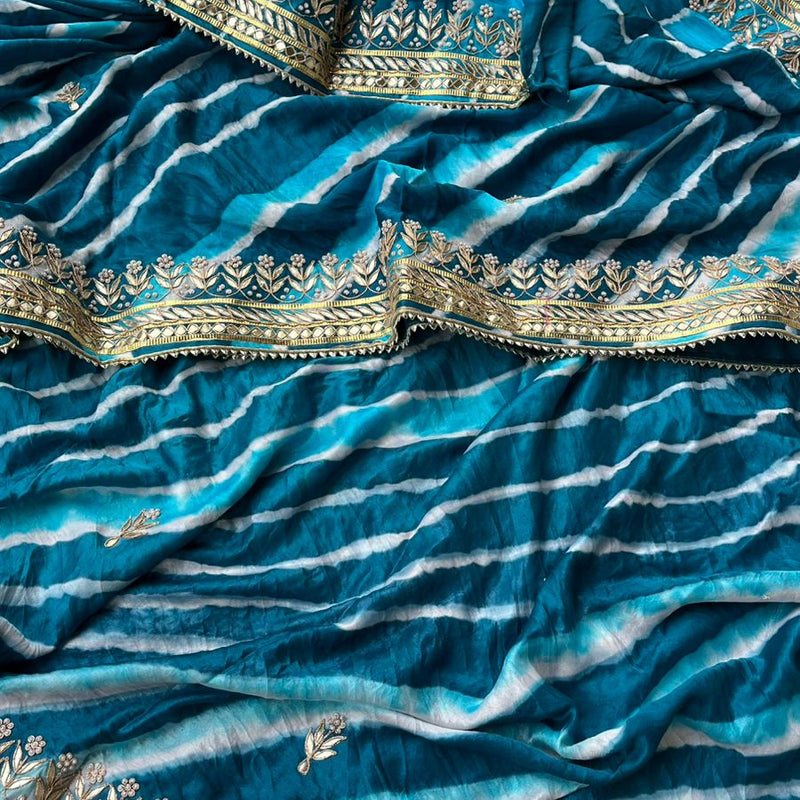 Gajji Silk Leheriya Saree with Gotta Patti & Zardozi Work