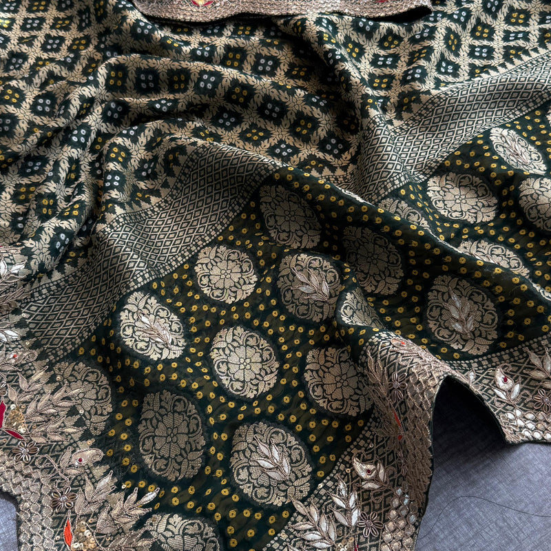 Munga Silk Banarasi Saree with Pearl, Resham & Kutdana