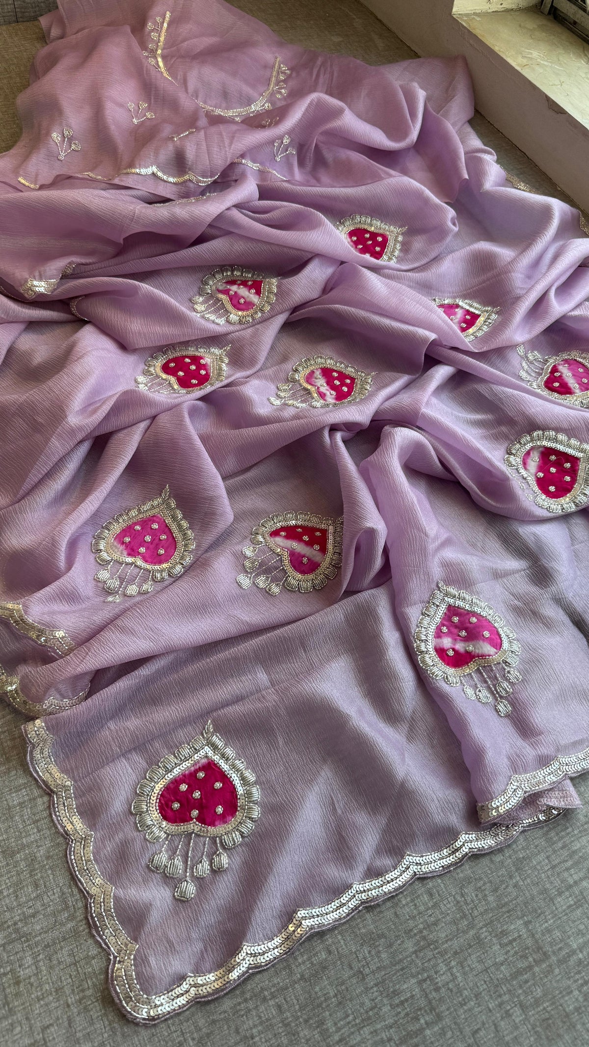 Crush Chinon Handloom Tissue Silk Saree with Pearl