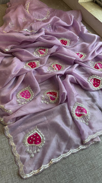 Crush Chinon Handloom Tissue Silk Saree with Pearl