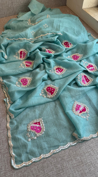 Tissue Handloom Banarasi Silk Saree with Pearl & Gotapatti