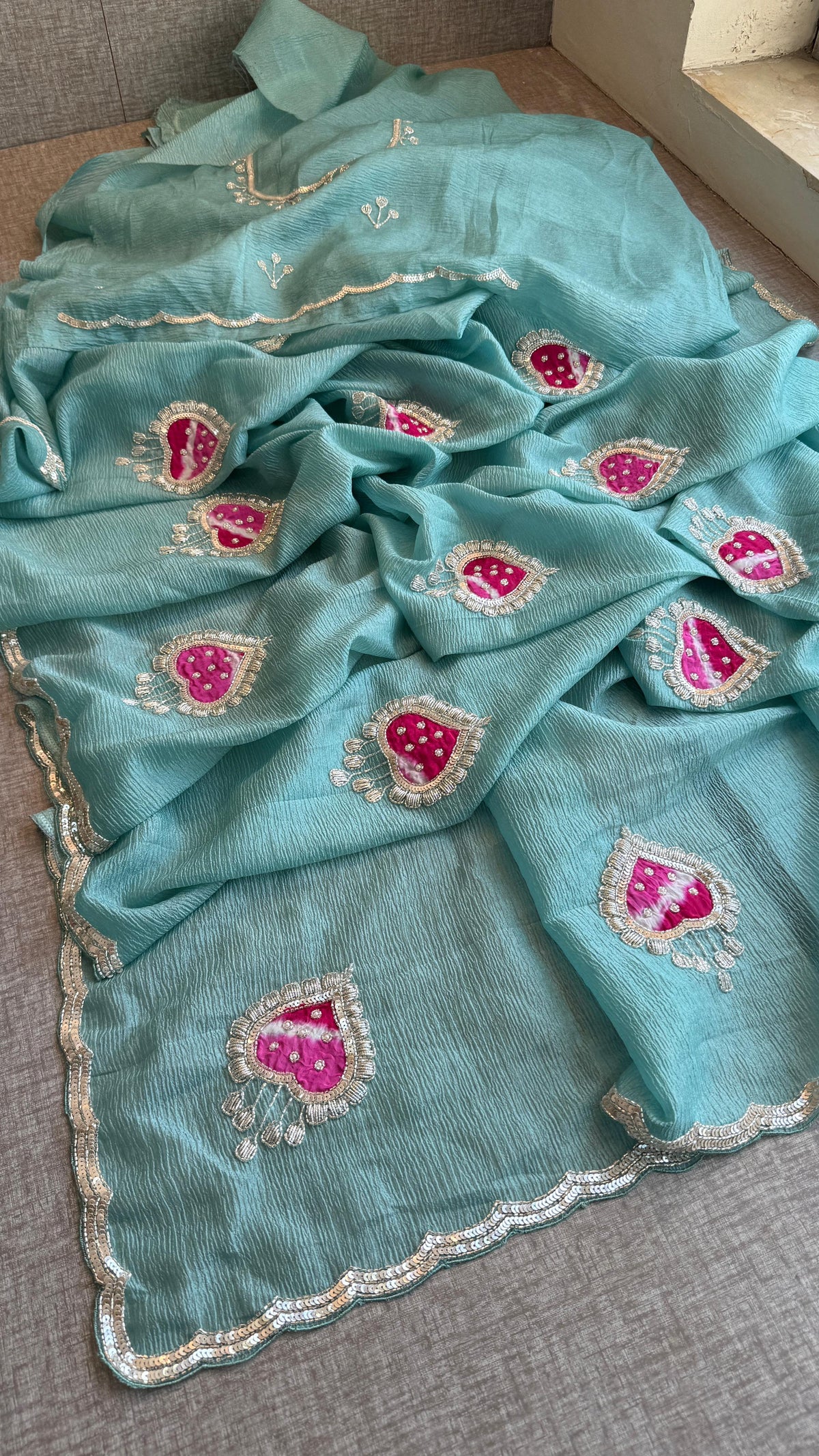 Crush Chinon Handloom Tissue Silk Saree with Pearl